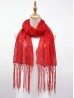 Sequined Flower Mesh Scarf W/ Fringe